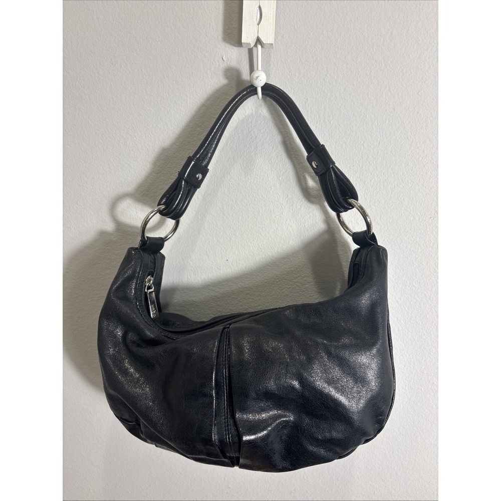 HOBO International Black Hobo Style Shoulder Bag Zipper Silver Hardware/Tan